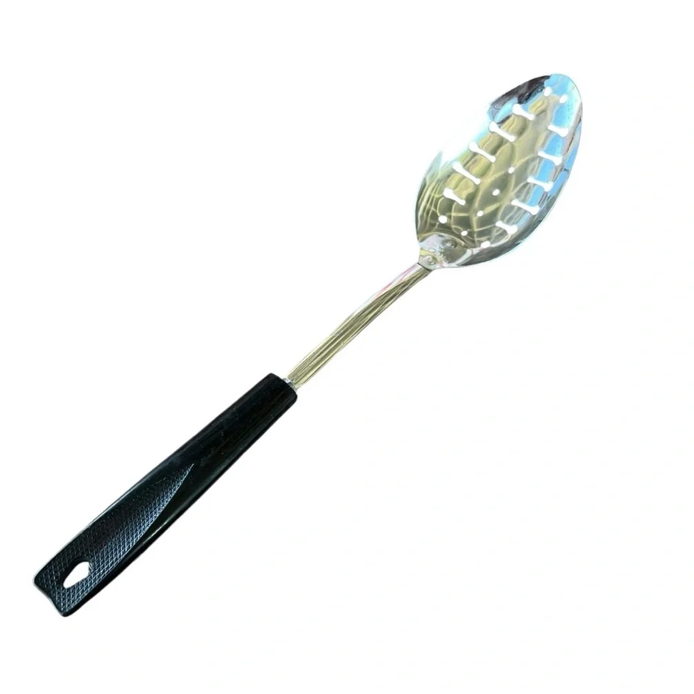 Vintage EKCO USA Slotted Serving Spoon Black Handle 12.5”